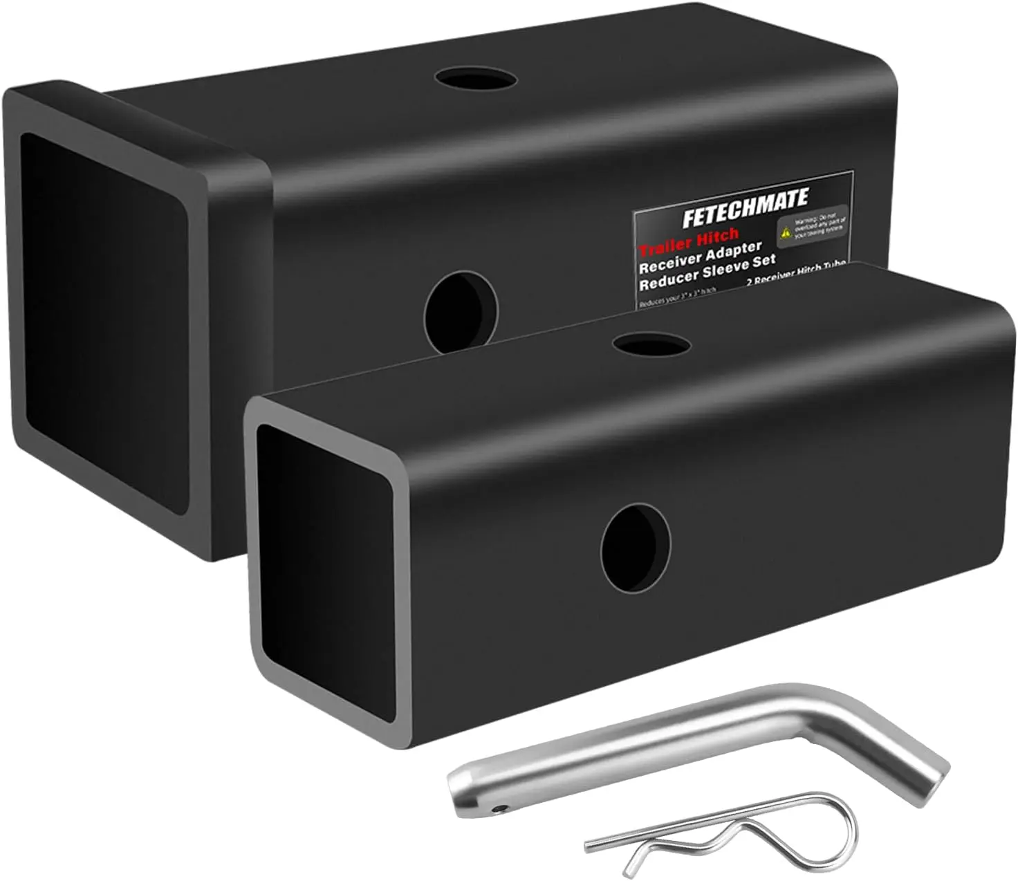 Fetechmate 3' to 2' & 2-1/2' Trailer Hitch Extender Adapter Set, Carbon Steel with Pin & Clip