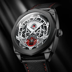 SIBOTTE Luxury Mechanical Automatic Man watch AR Sapphire mirror Hollow out Men's watches 50M Waterproof Leather watch for men