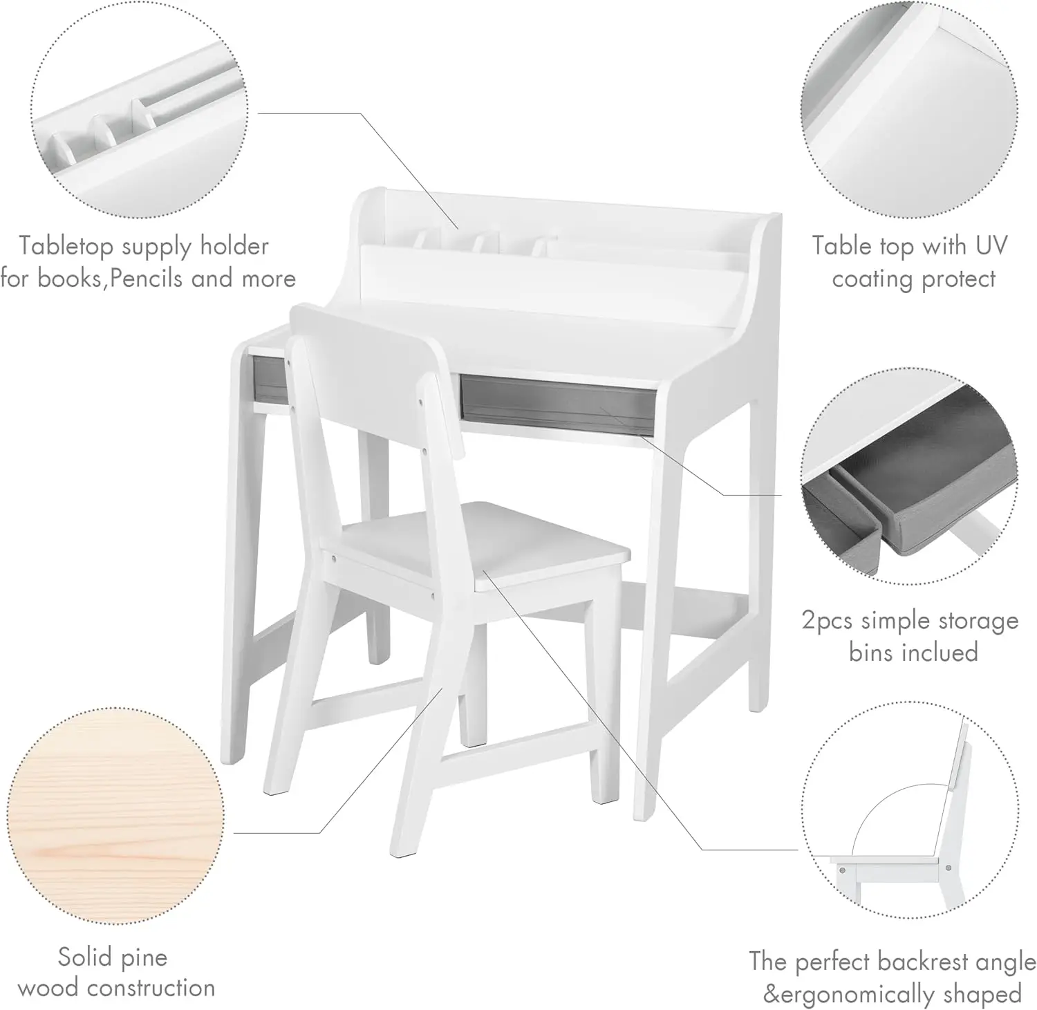 Set Meja dan Kursi Anak dengan Penyimpanan, Meja Belajar Kayu untuk Anak Usia 3-8 Tahun, Desain Ergonomis untuk Kamar Tidur