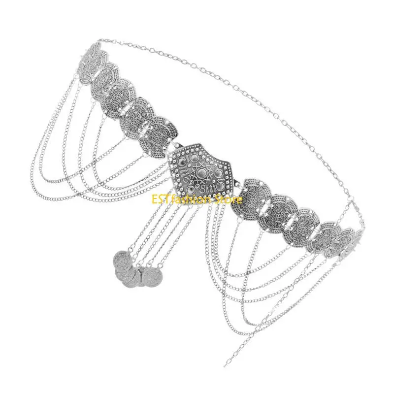 Y5GC جوفاء عملة الخصر سلسلة للإناث لامع لامع التركية البطن حزام على شكل سلسلة العرقية الخصر الديكورات النساء مجوهرات للجسم