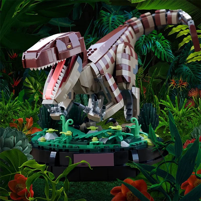 MOC Velociraptor Statue Building Blocks Model Dinosaur family Animal Figurines Bricks DIY Assemble Toys Children's Birthday Gift