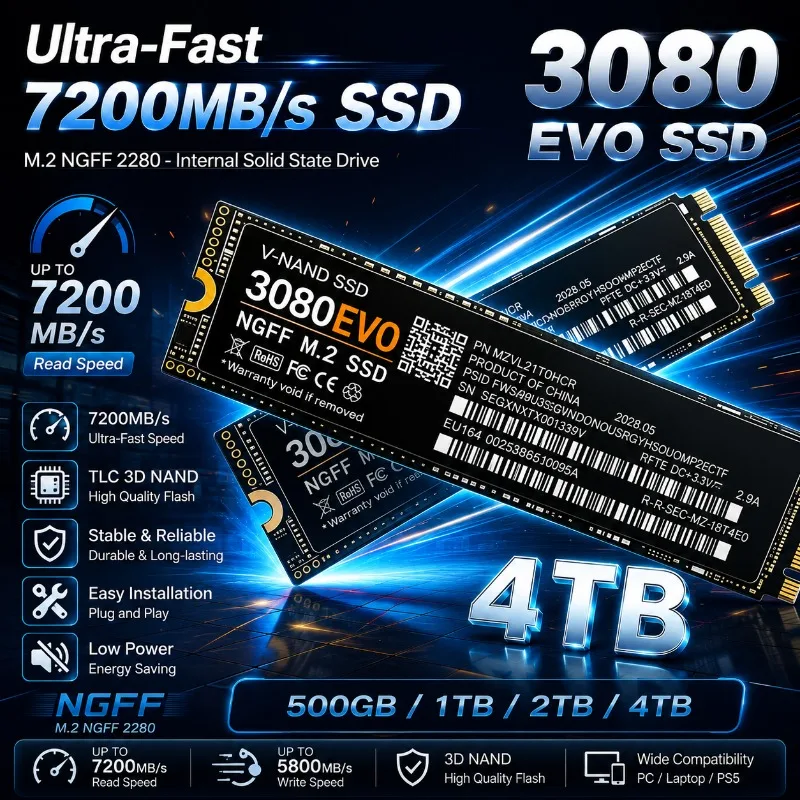 High Speed Transfer SSD 3080 EVO M.2 2280 NGFF Internal Solid State Drive 2TB 4TB Portable Hard Drive for Laptop