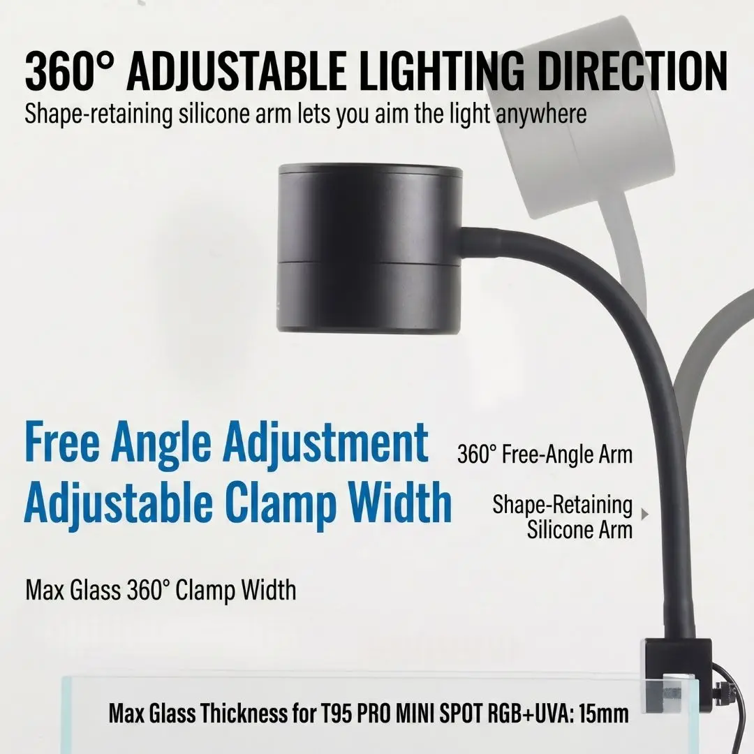 WEEK AQUA T95PRO SPOT RGB+UVA 90° Lens Aquatic Plant Light App Control Dimmable Clip-on for 30-60cm Planted Tanks