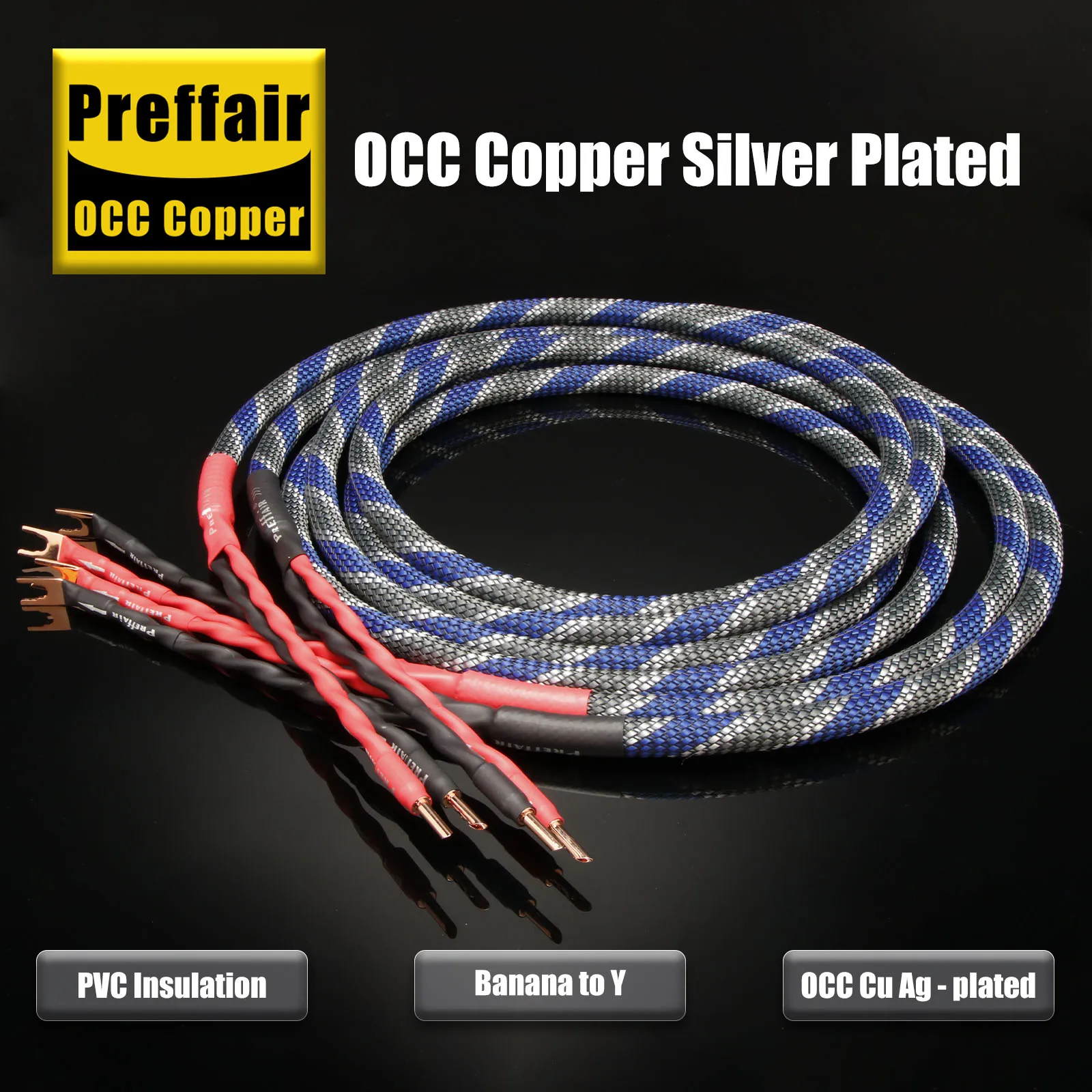 

Акустические кабели Preffair L301 Banana/Spade – медь 5N OCC, посеребренные, с Y-образными разъемами из чистой меди для усилителей/акустических систем