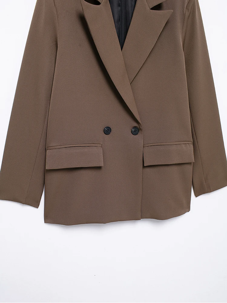 Kuclinkut kuclu 2024 primavera outono nova mulher sólida coor básico blazer duplo breasted solto terno jaqueta para mulher