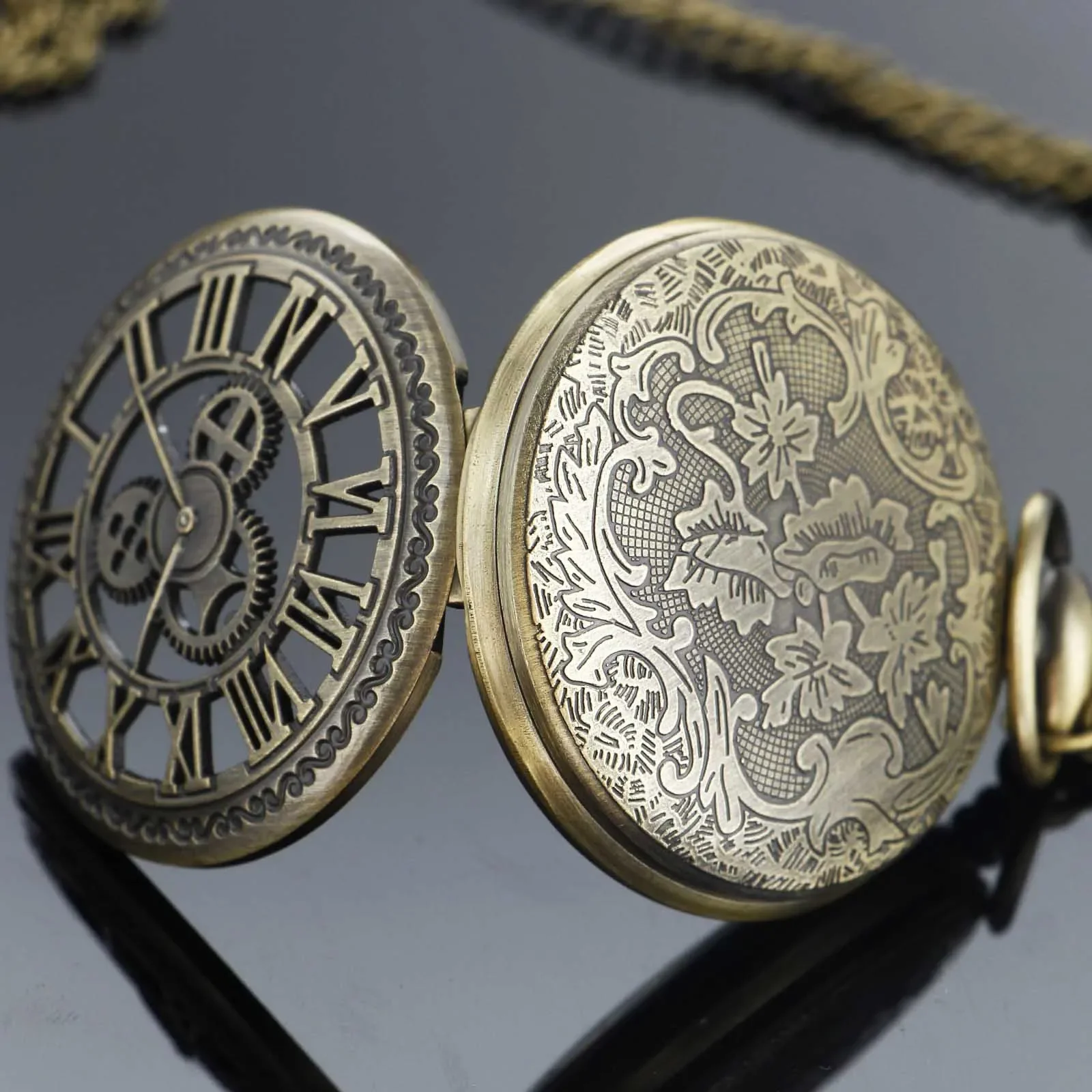 Steampunk النحاس خمر الجوف والعتاد ريترو كوارتز ساعة الجيب رجل خمر قلادة جيب فوب ساعة هدية رائعة