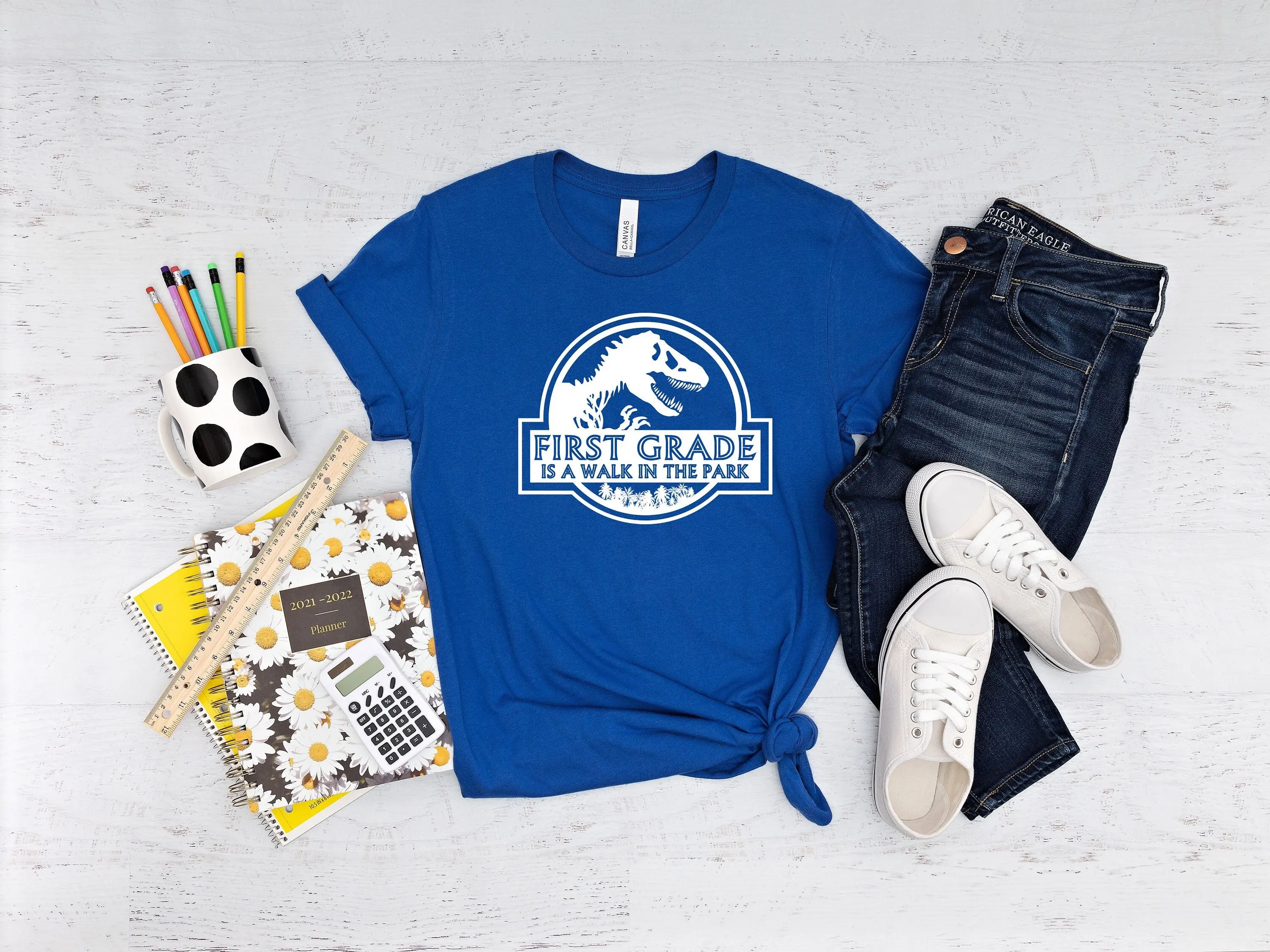 First Grade Is A Walk In The Park T Shirt Hello 1st Back To School Dinosaur Teacher