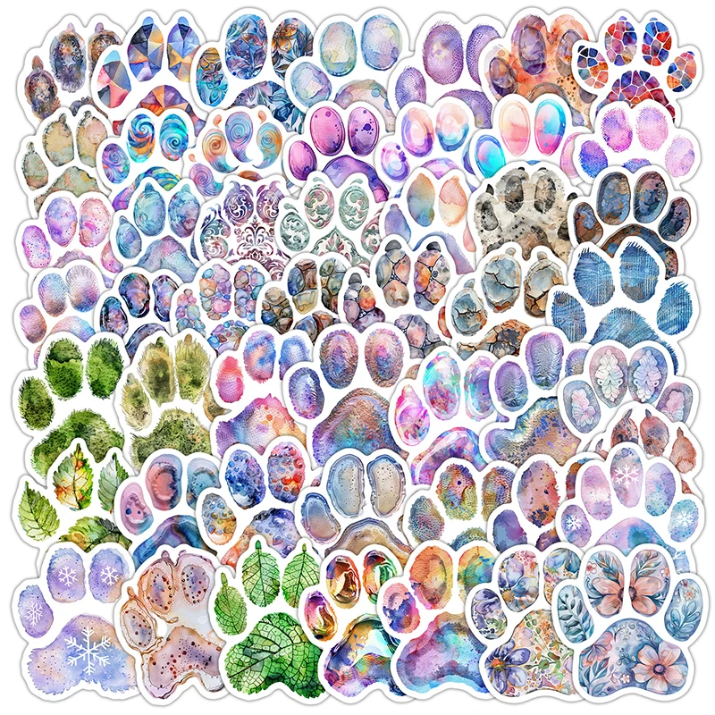 50Pcs Colorful Paw Print Stickers Waterproof Watercolor Decals DIY Decor For Laptop Guitar Suitcase Water Bottle Notebook Phone - view 5