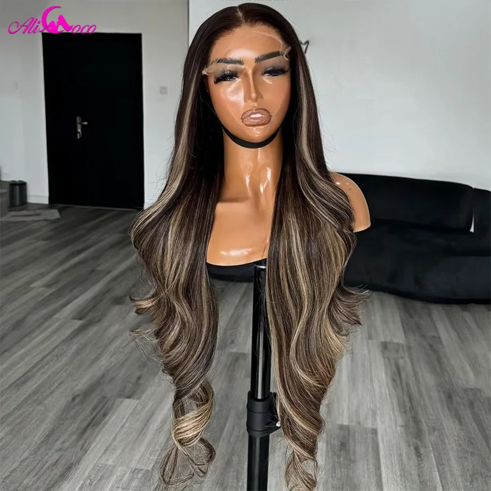 

13x6 Body Wave Lace Front Wigs Human Hair Pre Plucked 180% Density Brown Blonde Highlight Wig Human Hair For Women