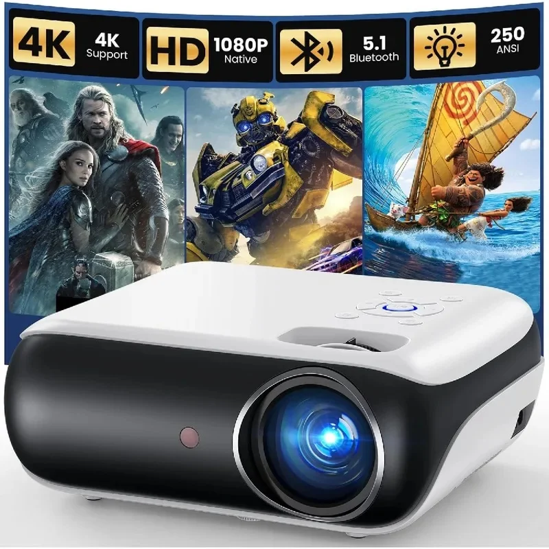 4K Projector Bluetooth Home Theater Movie Projector with Built-in Speaker Compatible with Smartphone HDMI Stick PS5