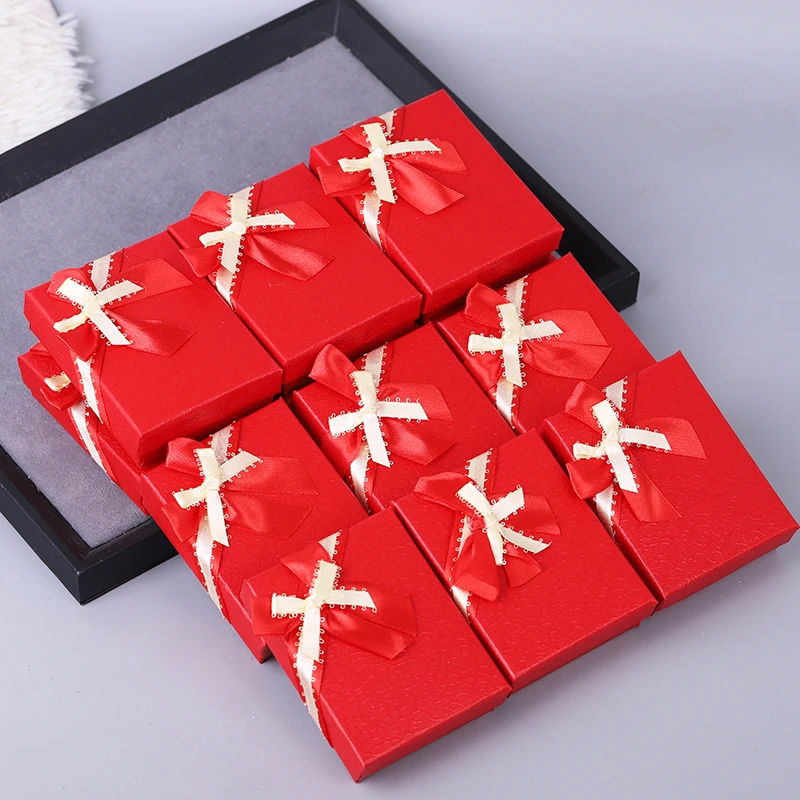 Wholesale 12pcs/lot Box 2024 new Custom Jewelry Packaging Box polychrome bow Cardboard Jewellery Box Earrings Ring Necklace Gift