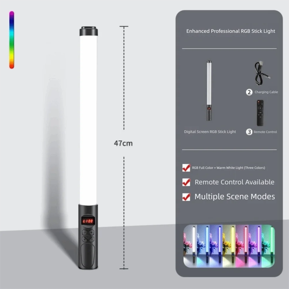 휴대용 LED RGB 라이트 스틱 다채로운 브이로그/셀카 촬영 보조광 USB 충전식 스튜디오 사진 조명 파티 분위기 조성