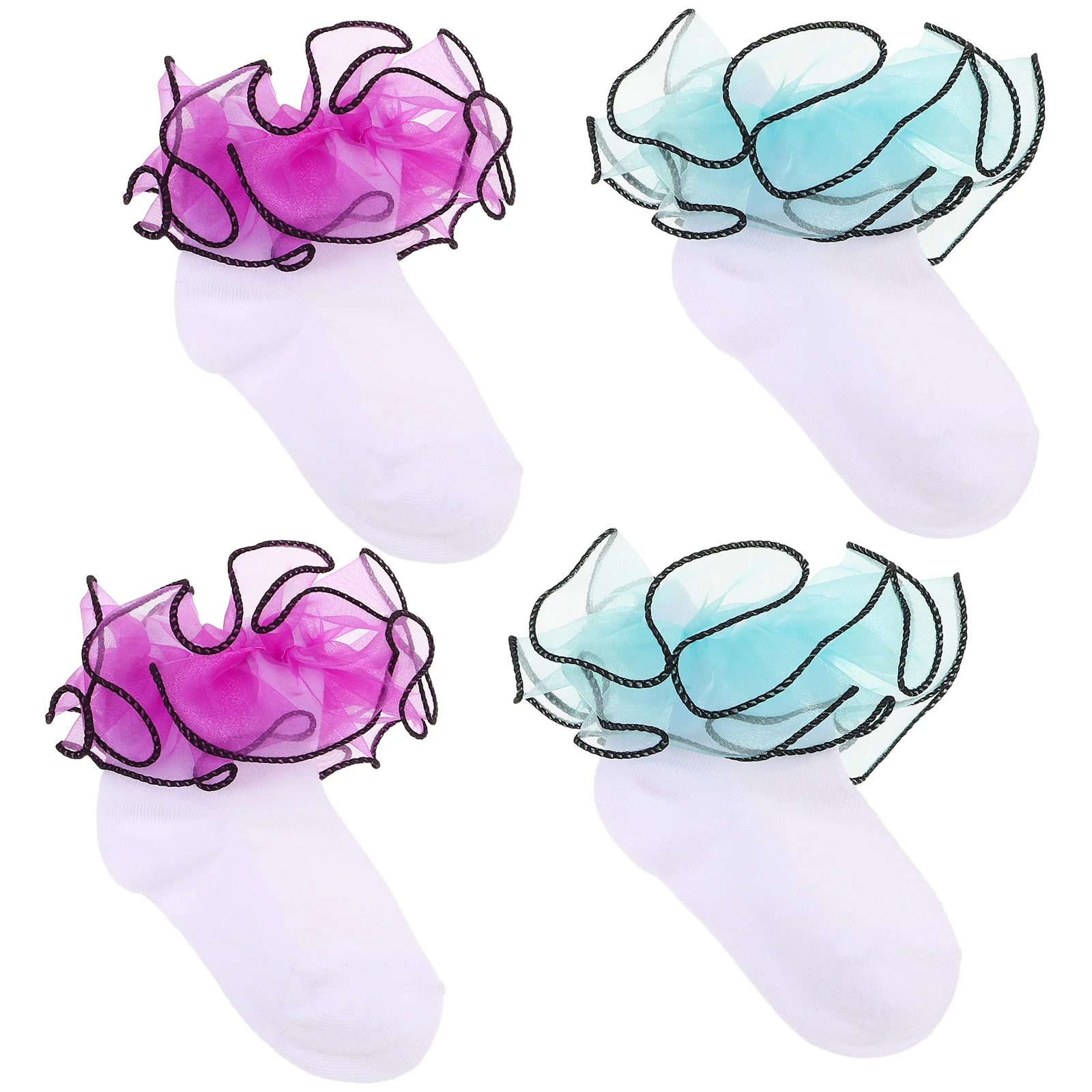 

2Pairs Children's Lace Princess Socks Ruffle Trim Ankle Cotton for Girls Summer Dress Up Party Wear Breathable 4-6Y