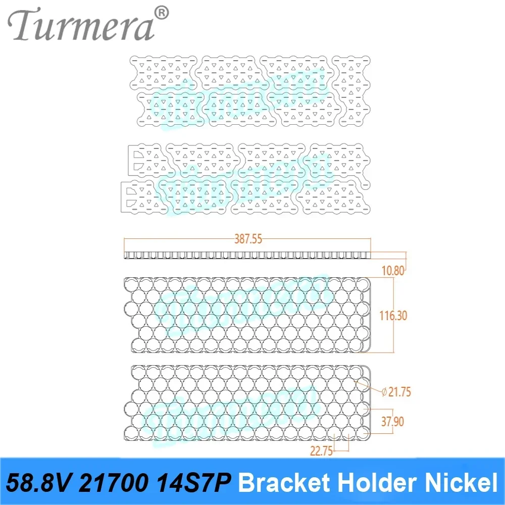 Turmera 48V 52V 60V 21700 E-bike Battery Holder with Nickel 13S6P 13S7P 13S8P 14S6P 14S7P 16S6P Bracket Use in Electric Bike Diy