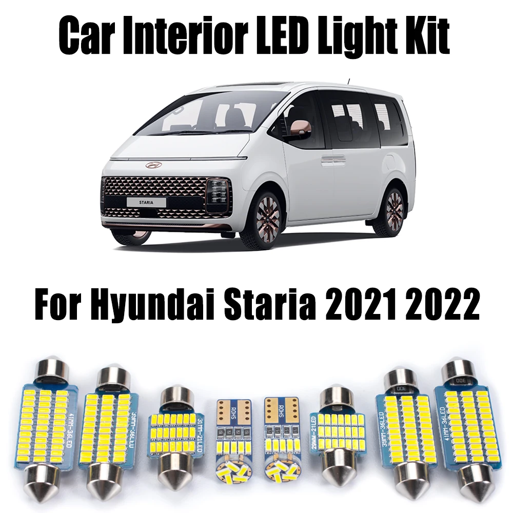 

10 шт. для Hyundai Staria 2021 2022 Canbus светодиодный интерьерная карта купольный светильник для чтения багажника комплект дверных лампочек без ошибок автомобильные аксессуары