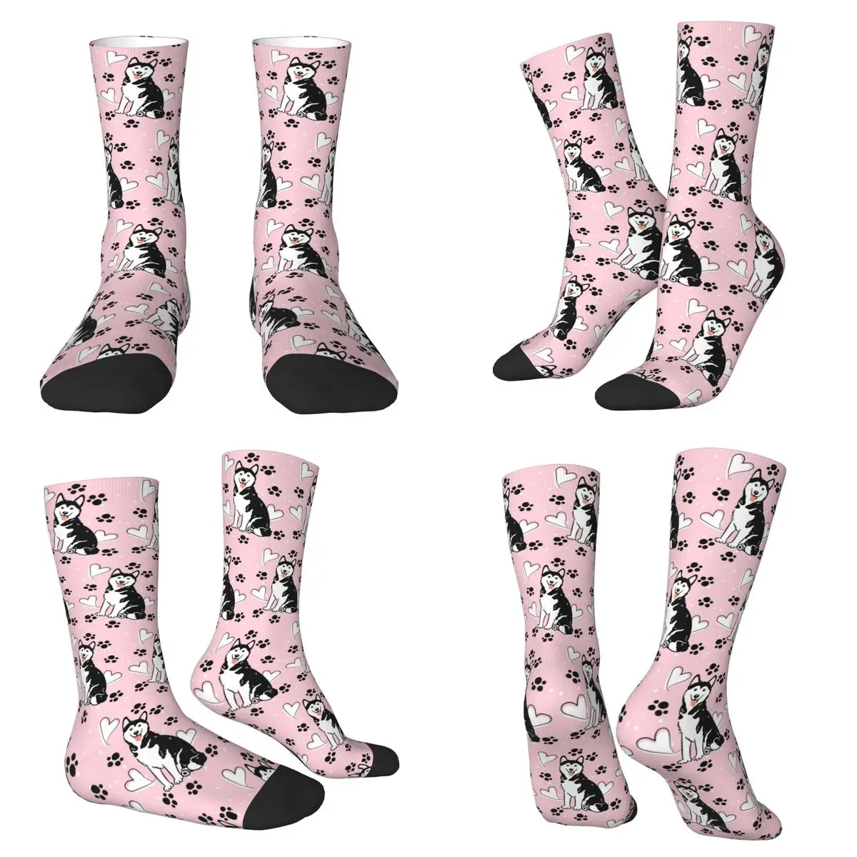 

Love Black White Siberian Husky Dog Socks Harajuku Super Soft Stockings All Season Long Socks for Man's Woman's Christmas Gifts