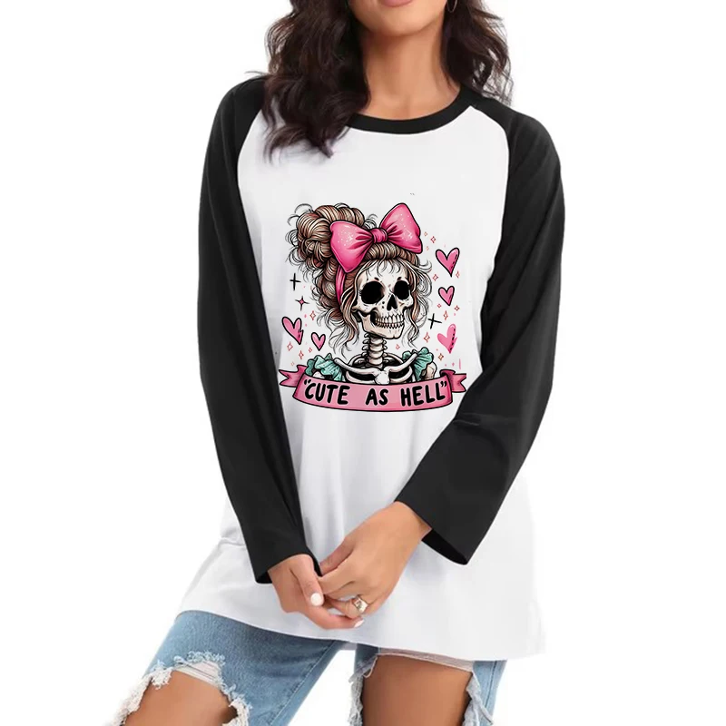 

Винтажная футболка с черепом и сердечком, футболка с длинными рукавами и принтом скелета, одежда, футболка на Хэллоуин, всесезонная одежда с графическим рисунком