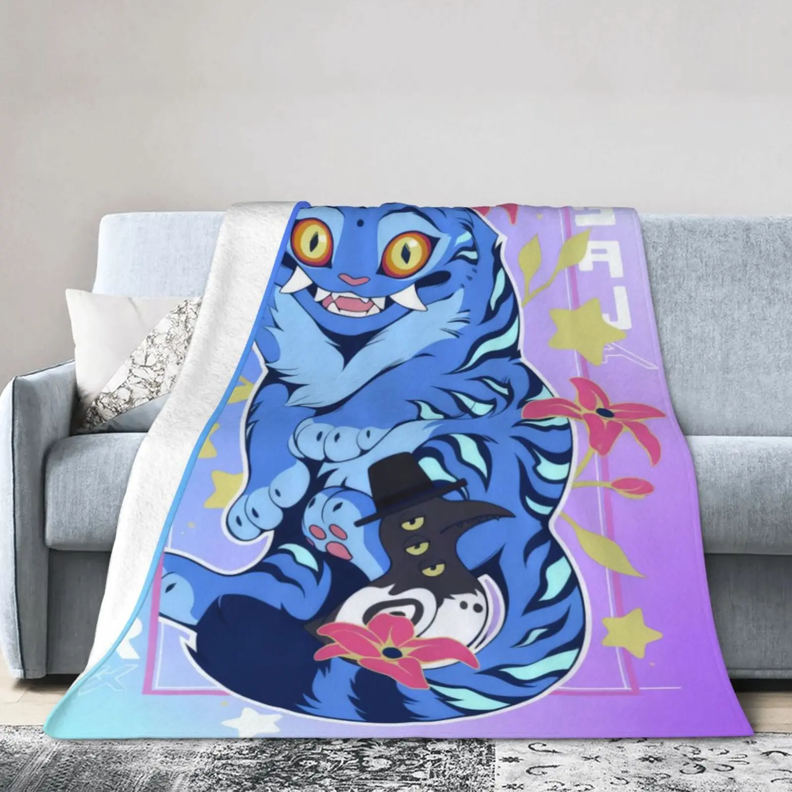 أنيمي النمر شيطان هنتركس دافئ الفانيلا بطانية ، جميل K-Pop شيطان هنتر أنيمي الدافئة رمي بطانية لغرفة المعيشة ، ديكور المنزل