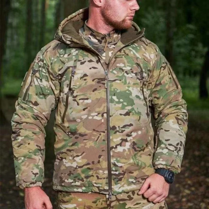 2.0 ulepszenia kurtka taktyczna mężczyźni piesze wycieczki na świeżym powietrzu wiatroszczelna ciepła wiatrówka z kapturem płaszcz Camo bawełniane ubrania kurtki zimowe męskie