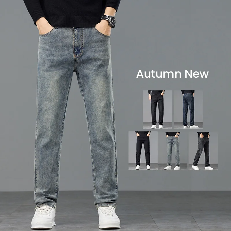 

5 Colors Men's Autumn Jeans Fashionable Straight Stretch Trousers Vintage Fashion Casual Slim Trousers Classic Male Clothing