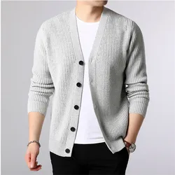 Otoño Invierno moda cárdigan hombres sólido suéter de un solo pecho Casual cálido cárdigan tejido para hombre prendas de punto suéter chaquetas abrigo