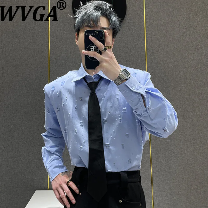 

WVGA Весенне-Осенняя новая мужская рубашка высокого класса с мягким галстуком на плечах и длинными рукавами, модные свободные повседневные элегантные топы с бриллиантами W13215