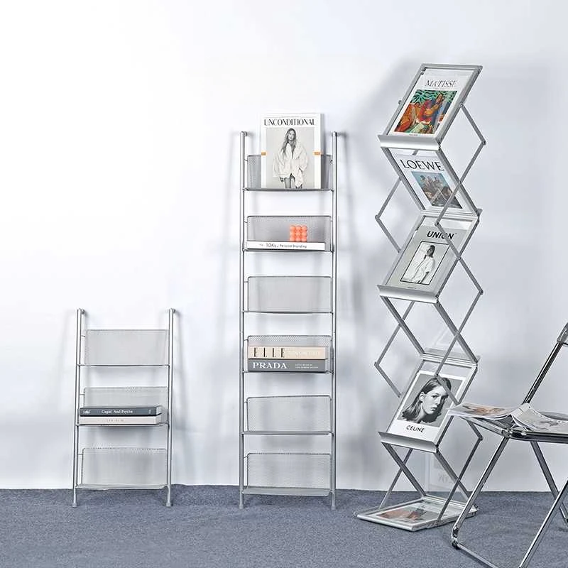 

Aluminum Alloy Folding Magazine Rack Acrylic Exhibition Bookshelf Newspaper Storage Cabinet Office Modern Bookcase Easy Assembly