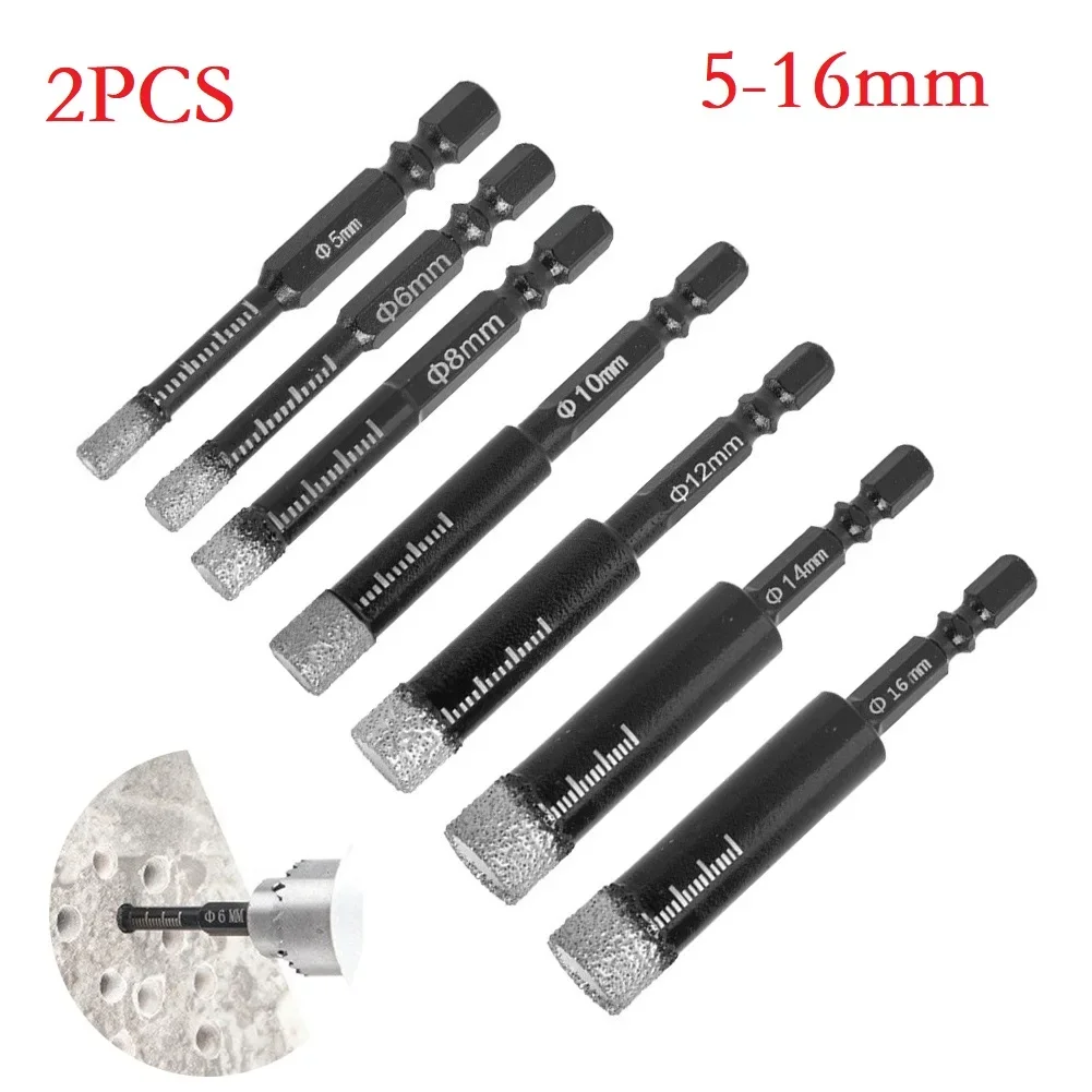 2PCS Vakuum Gelötete Diamant Trockenen Bohrer Bits Hex Schaft Loch Sah Cutter Für Marmor Keramik Fliesen Wachs Innen Für kühlung 5-16mm