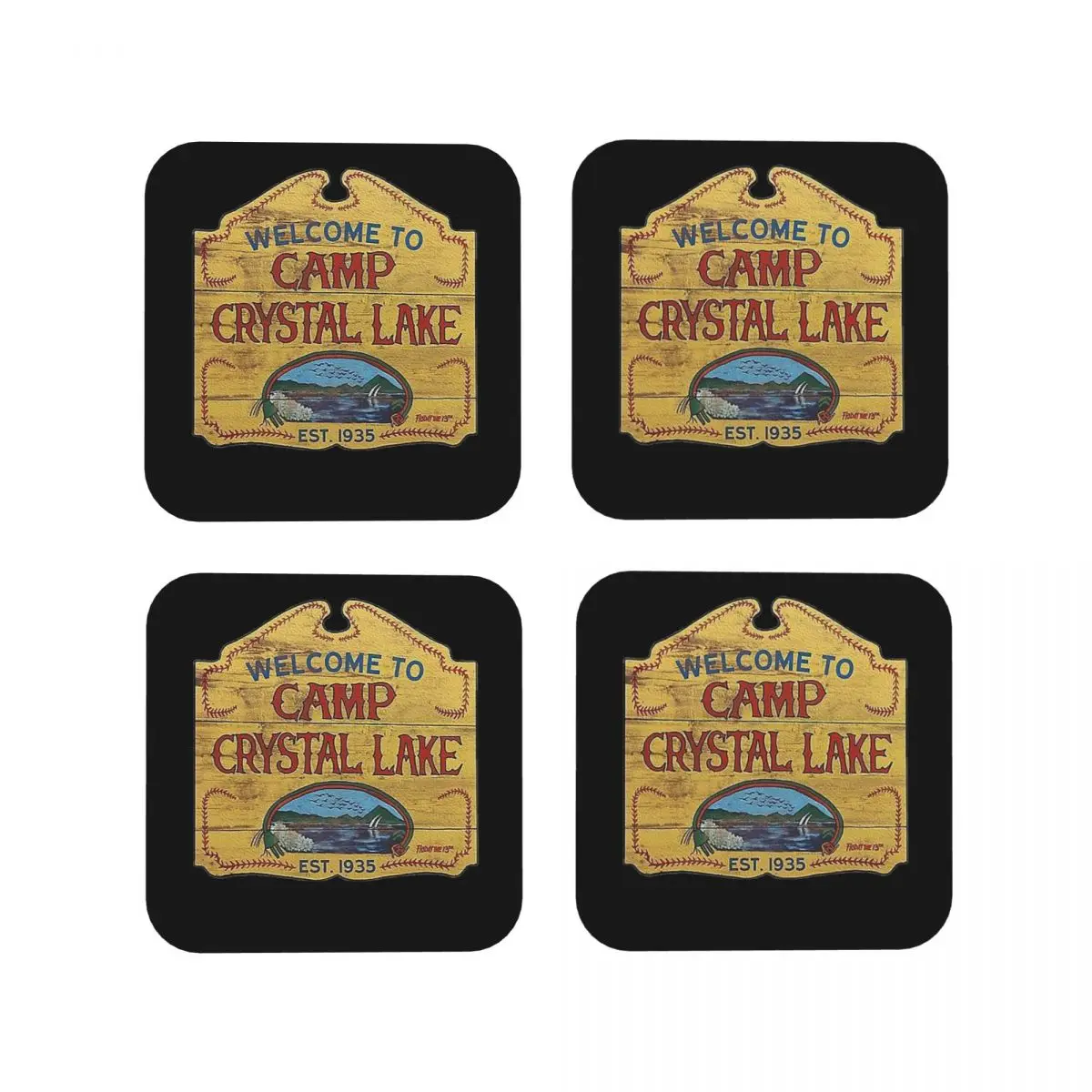 Friday The 13th Camp Crystal Lake Sign Coasters Kitchen Placemats Cup Coffee Mats For Decor Home Tableware Pads Set of 4