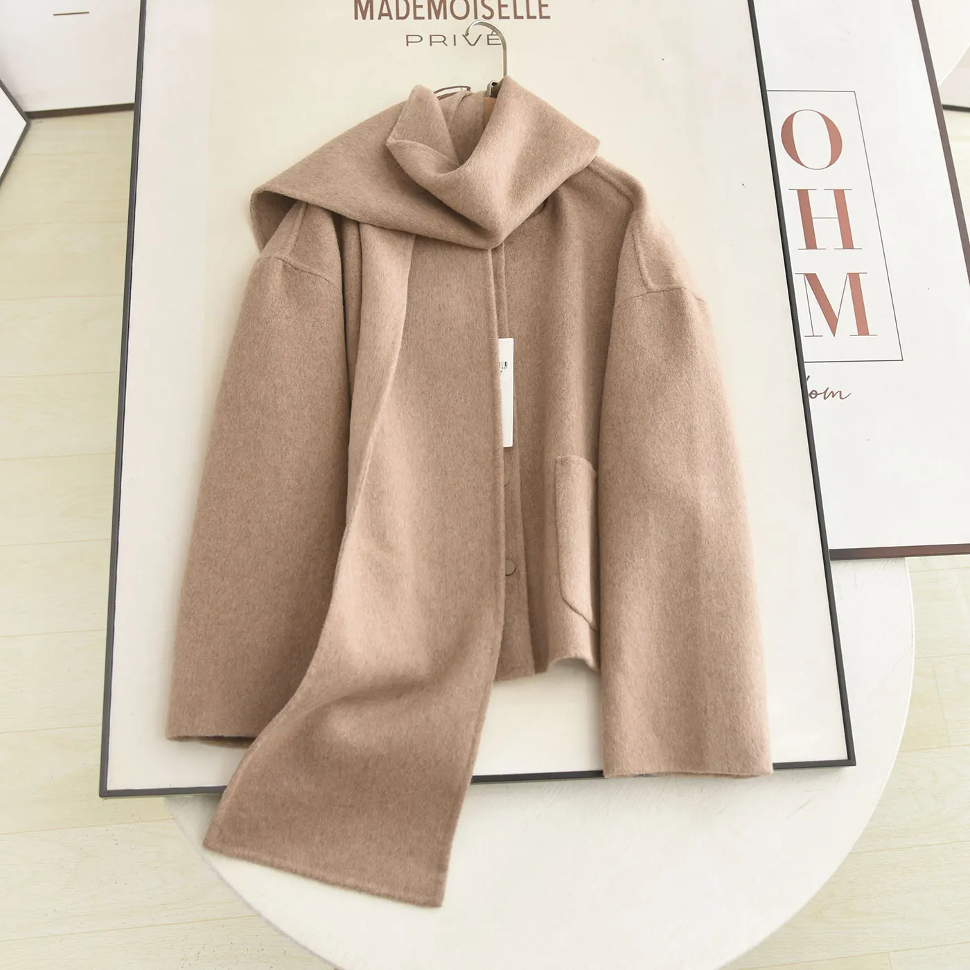 

Съемный шерстяной шарф, двусторонний, зима 2025 г., свободное корейское повседневное шерстяное пальто, верхняя одежда, длинная све, обычная длина