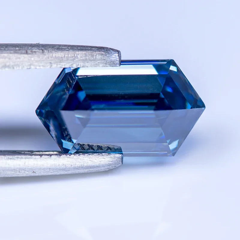 Moissanite Stone Primary Color Royal Blue Long Hexagon Shape Gemstone Lab Created Heat Diamond for Charm Jewelry with GRA Report