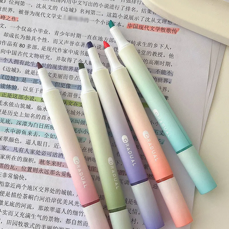 4PCS Color Markers Kawaii Highlighter Pen Macarons Colored Slanted Tip Brush Stationery School Art Supplies for Gifts