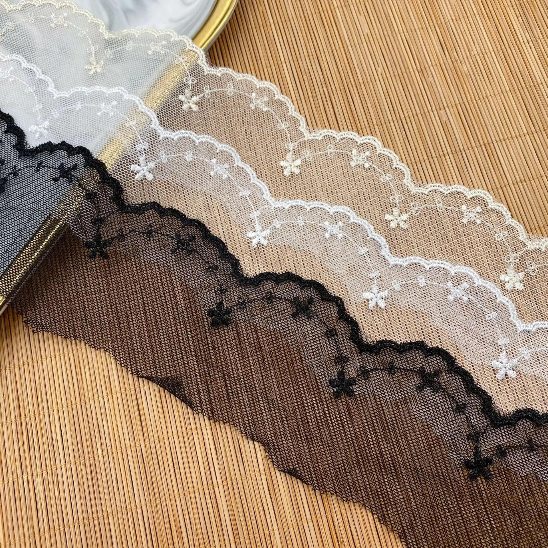 

5Yard Lovely Lace Border with Water-soluble Computer Embroidery for Doll Clothing Accessories Lace Edging with Wave Pattern