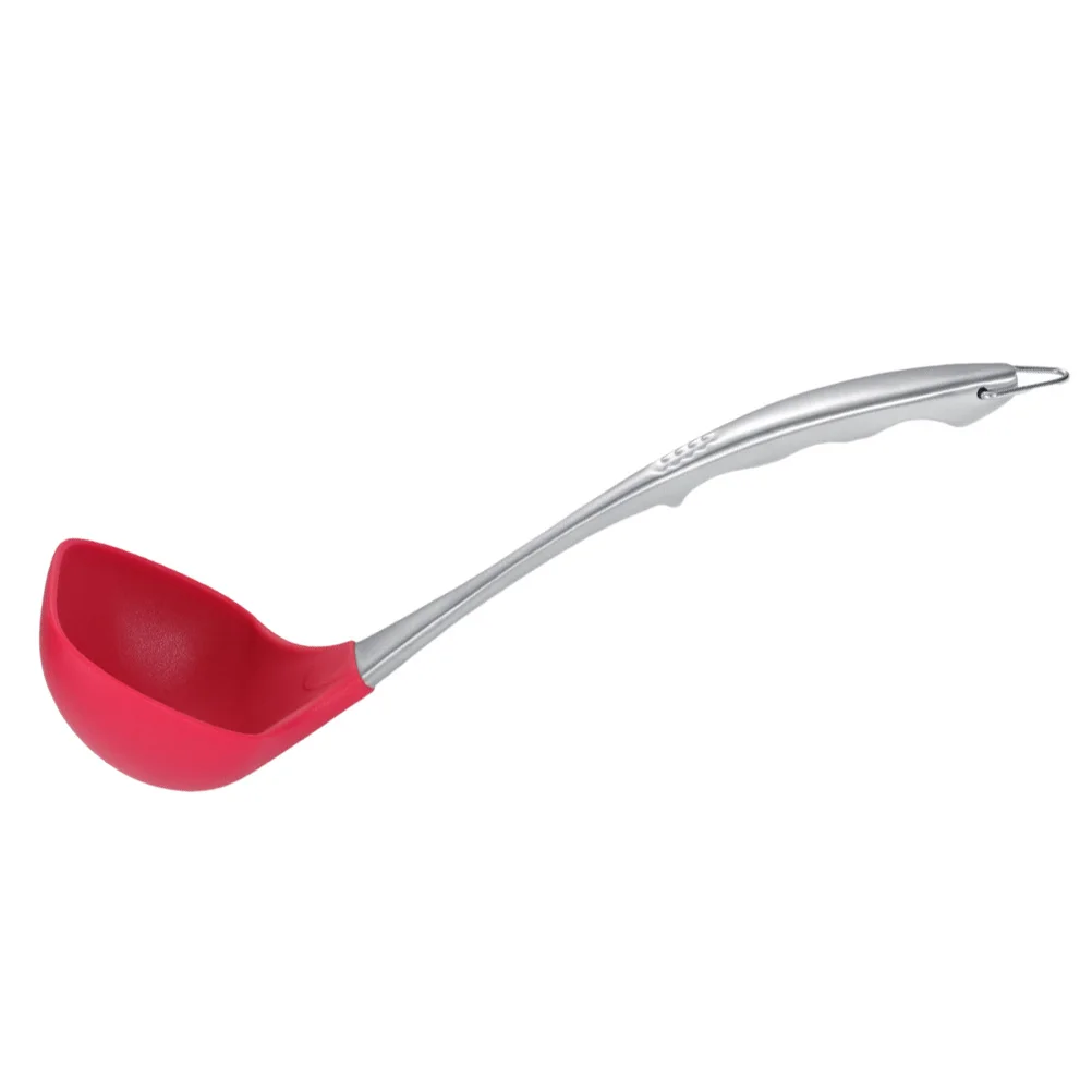 

1pc Silicone Ladle Spoon Stainless Steel Handle Red Color Non Stick Cooking Tools Kitchen Gadgets Heat Resistant Soup Serving