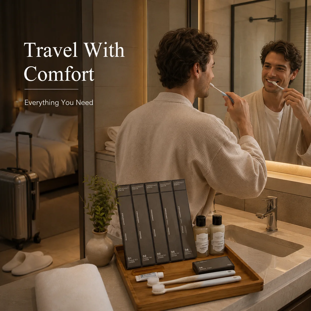 Disposable Hotel Bathroom Amenities Set Toothbrush Toothpaste Comb Soap Shampoo Slippers Travel Kit