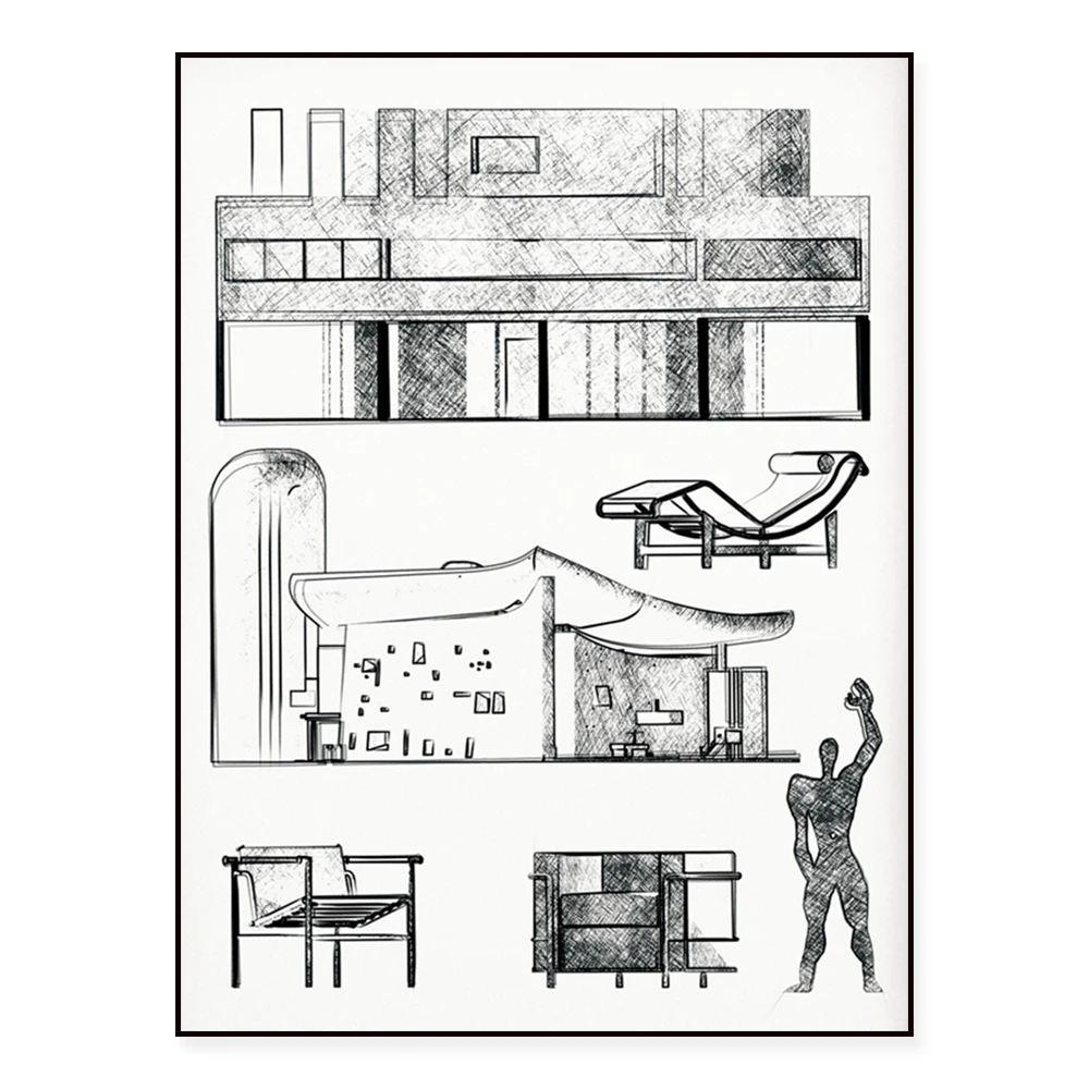 مطبوعات التصميم المعماري Le Corbusier، ملصقات المعرض Louwig Mies van der Rohe، ديكور منزلي بسيط #1
