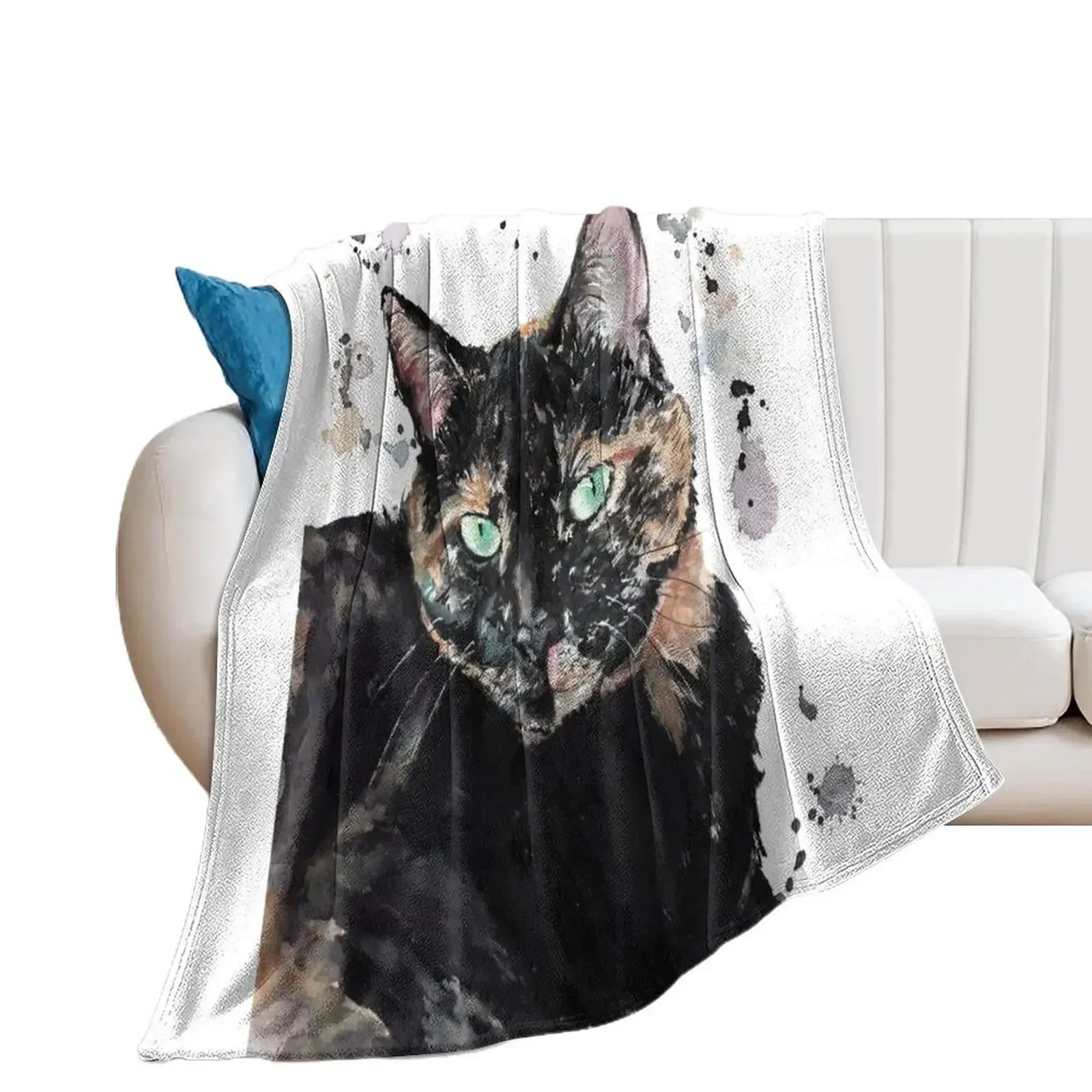 Watercolour Torti Cat Throw Blanket Fashion Sofas Thin Blankets