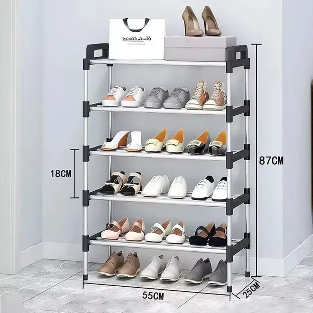 Stylish Shoe Rack Metal Simple Shoe Shelf Footwear Organizer Stand Holder Space-saving Black Shoe Shelf for Living Room