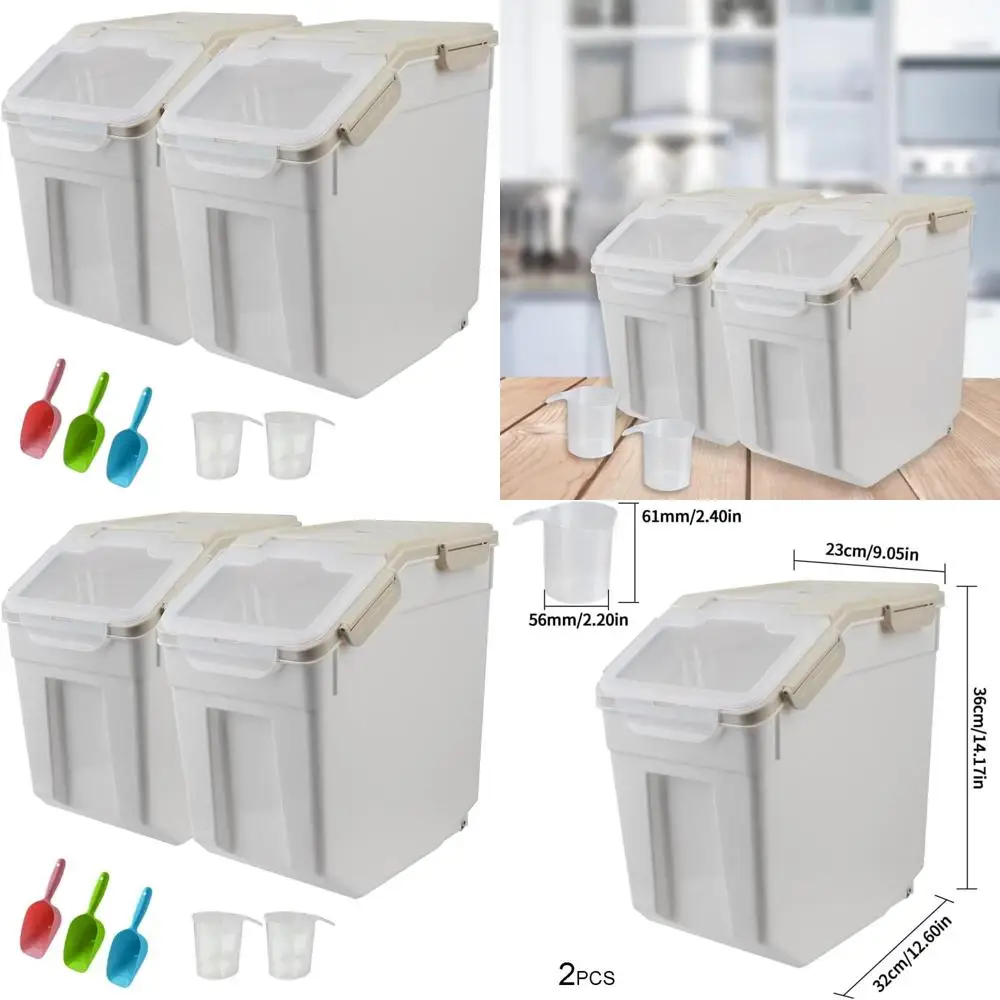 

Набор из 2 герметичных пластиковых контейнеров для хранения с колесами, объемом 25 фунтов (11,33 л) каждый, с запирающейся крышкой, мерным стаканом и ложкой для муки, риса, круп - общий объем 50 фунтов (22,7 кг)