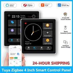 Tuya Smart Zigbee 4 Inch LCD Touch Screen Scene Panel &3 Gang Relay Switch 2 in 1 Multi-Function Support Alexa Central Gateway