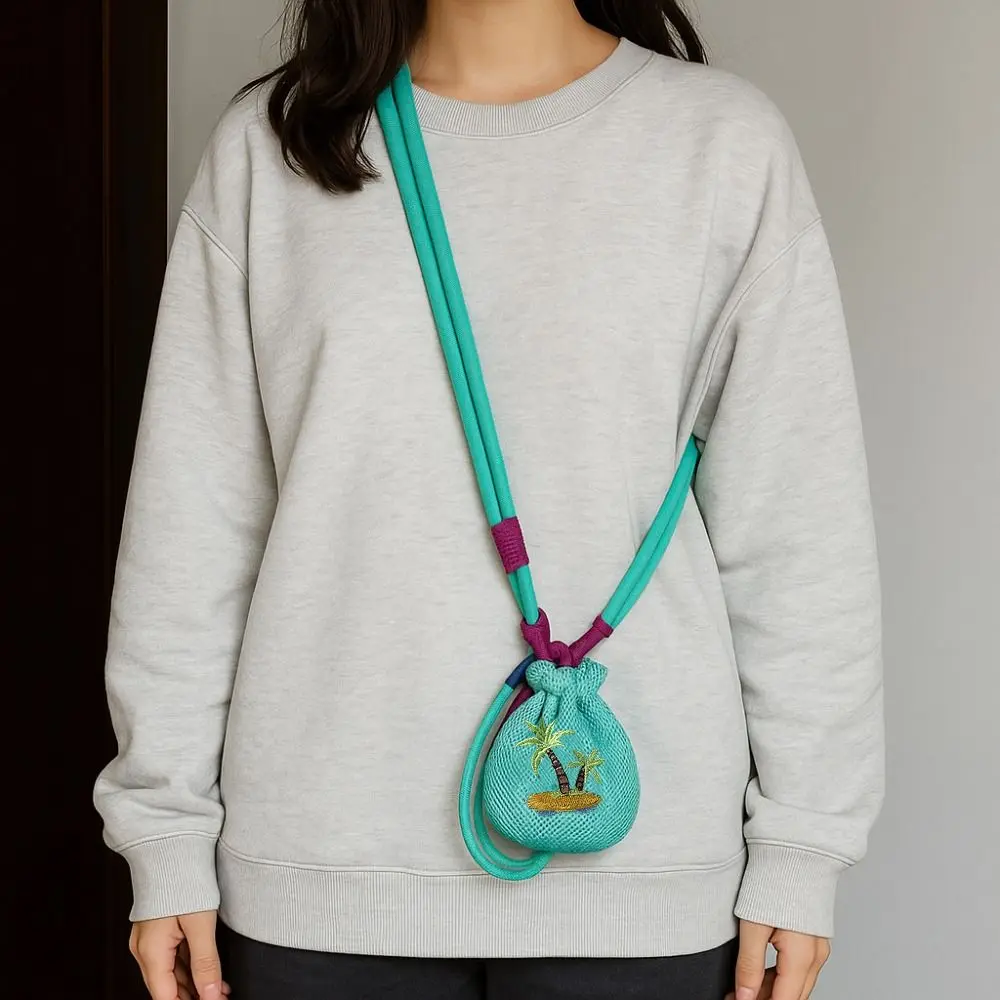 

Cute Mesh Pouch Crossbody Headphone Bag Neck Hanging with Lanyard Lanyard Lipstick Bag Dopamine Mini Small Coin Purse Summer