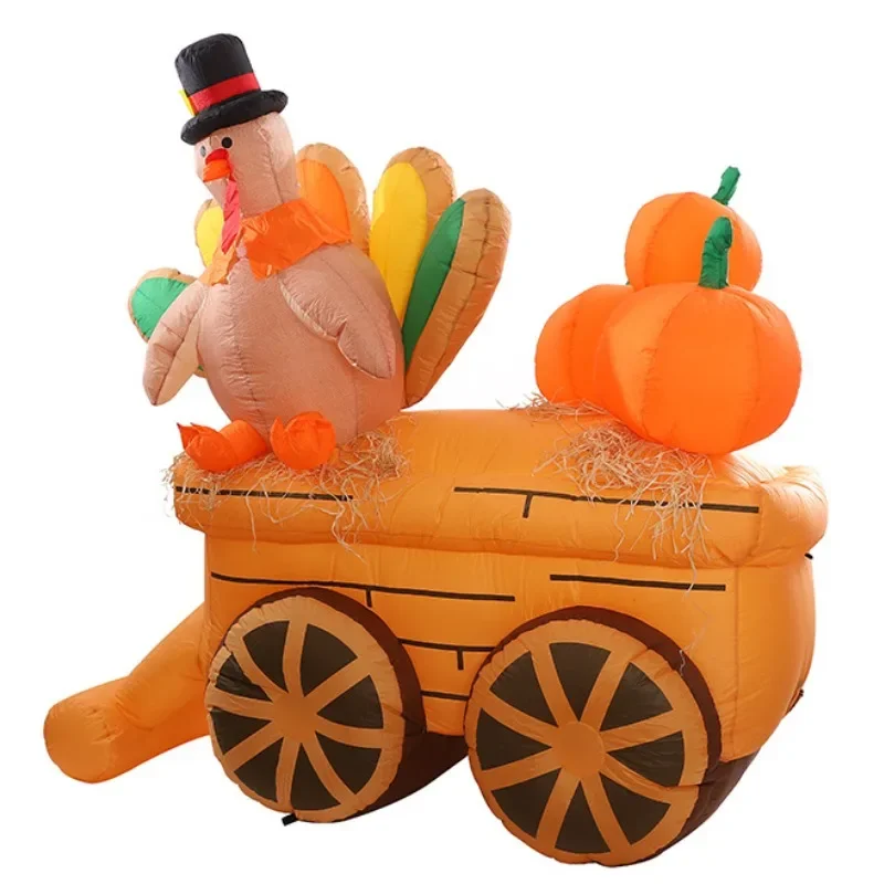 Turkey Pumpkin Cart Inflatable Model Harvest Festival Thanksgiving Air Model Polyester Fabric Strong Waterproof