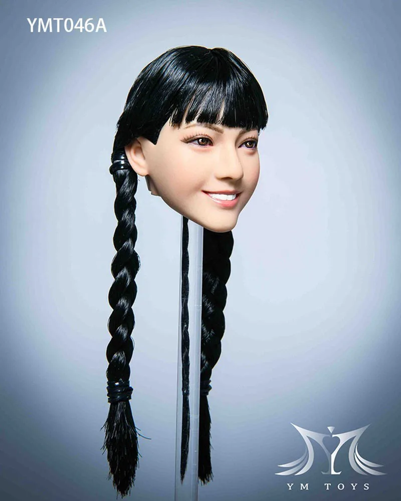 YMTOYS YMT046 1/6 Female Smiling Head Sculpt Soldier Hair Transplant Head Carving Fit 12'' Action Figure Body Hobby Collection