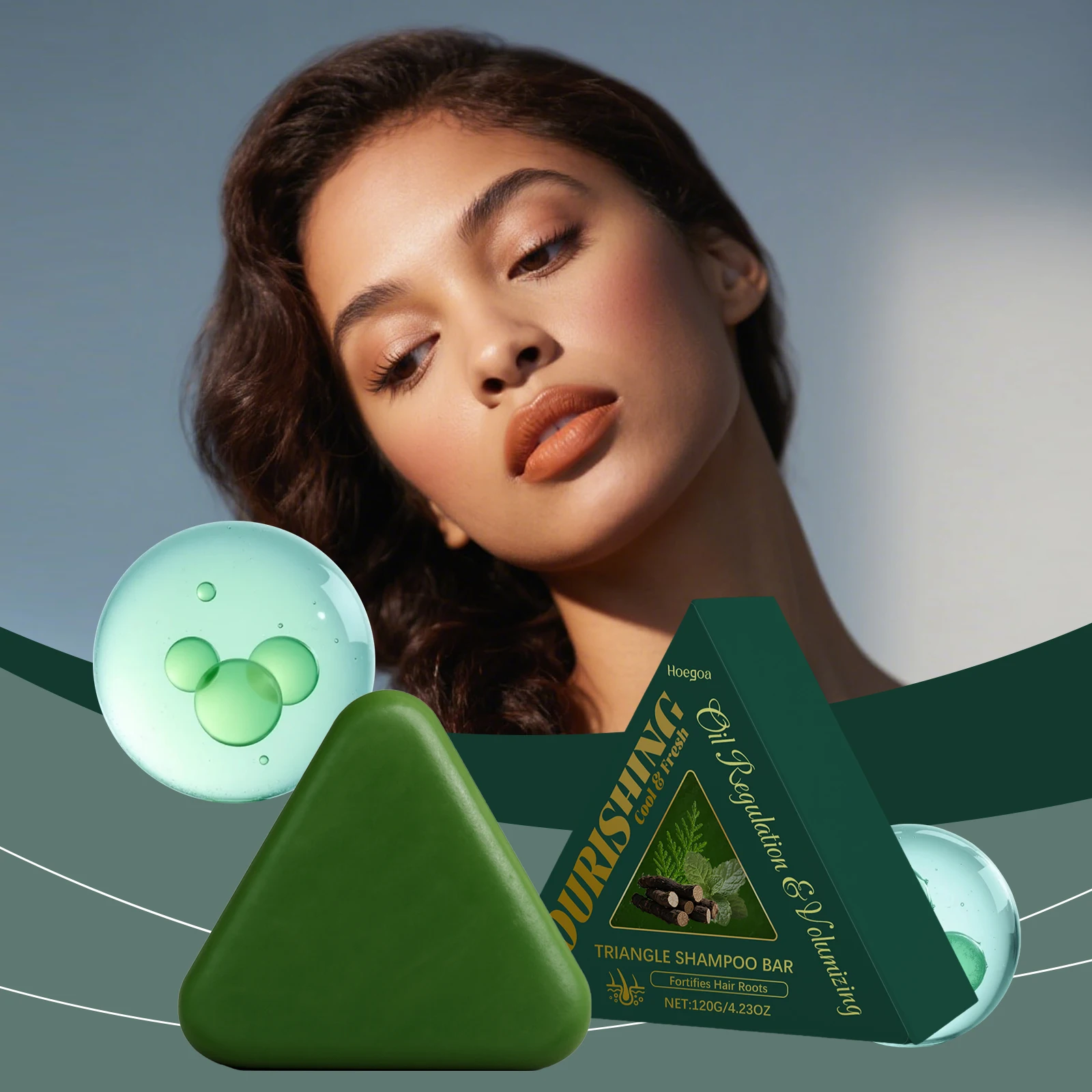 Triangle Green Hair Growth Soap Nourish Hair Roots Improve Dry Frizzy Damaged Hair Repair Regulate Grease Anti Hair Loss Shampoo view 3