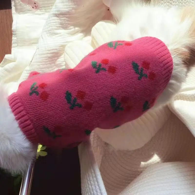 Cherry Pet Christmas Sweater Jacket Winter Warm Knit Sweater Cat Outing Costume for Small Dog Maltese Schnauzer Sweater Cat Coat