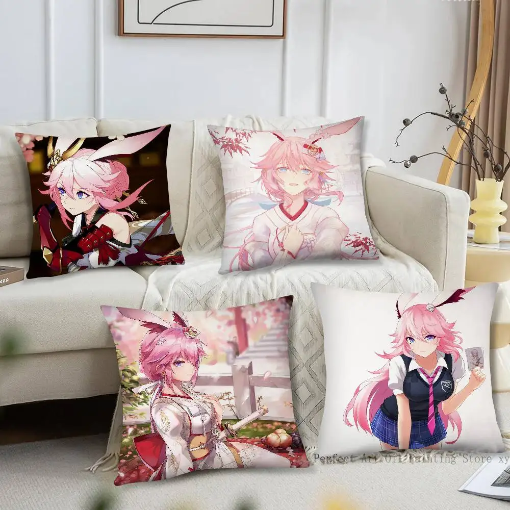 Yae Kasumi Animated Game Honkai Impact 3rd Pillow Case Fashion Square Pillowcase Bedroom Sofa Room Ins Decoration Leisure