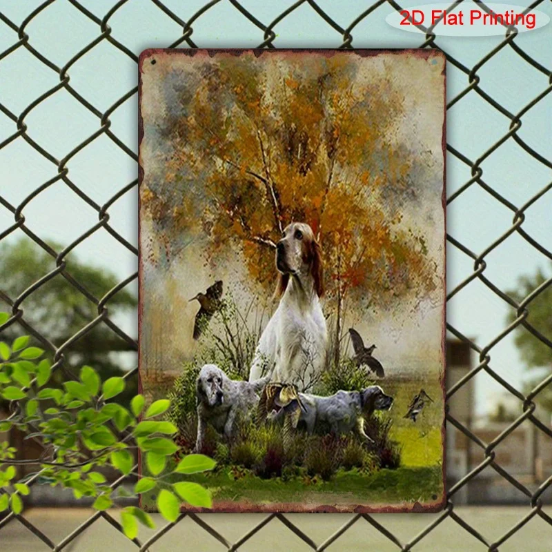 2D Flat, 1pc English Setter & Woodcock Hunting Scene Metal Sign - Rustic Aluminum Wall Art  for Outdoor & Indoor Decor