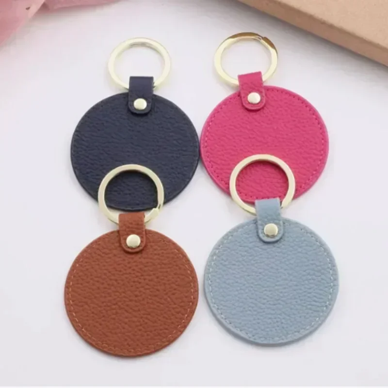 Porte-clés rond en cuir PU à motifs litchi personnalisés, accessoire de sac, Logo imprimé personnalisé, porte-clés circulaire