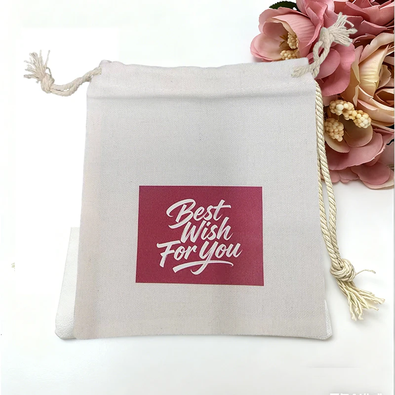 

Bset Wishes For You Linen Burlap Bag package Wedding Jewelry Birthday Party Candy Favor Makeup