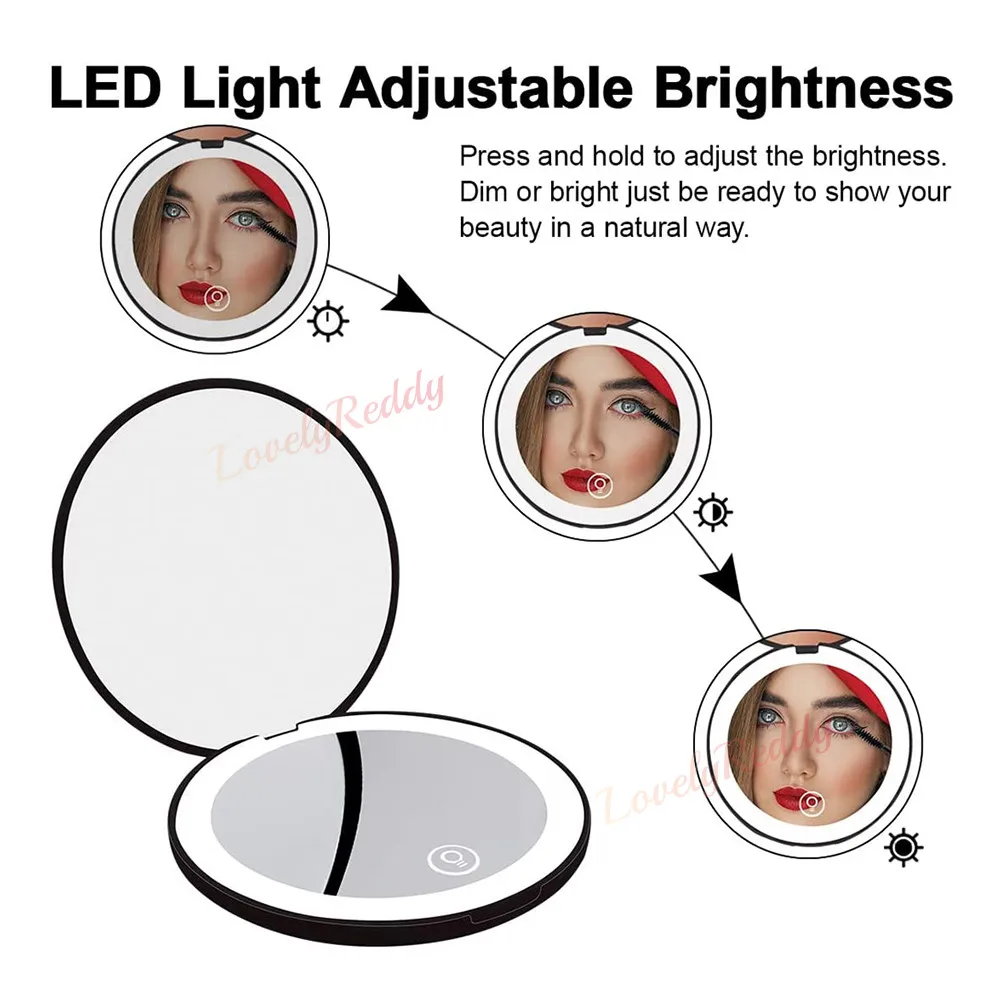 Mini Folding Cosmetic Mirror 1x 10x Magnifying Led Handheld Makeup Mirror Girls Compact Travel Round Led Beauty Mirrors